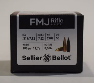boite 50 ogives sellier bellot cal 0.311 FMJBT 180 grains