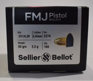 boite 100 ogives sellier bellot cal 6.35 browning FMJ 50 grains round nose